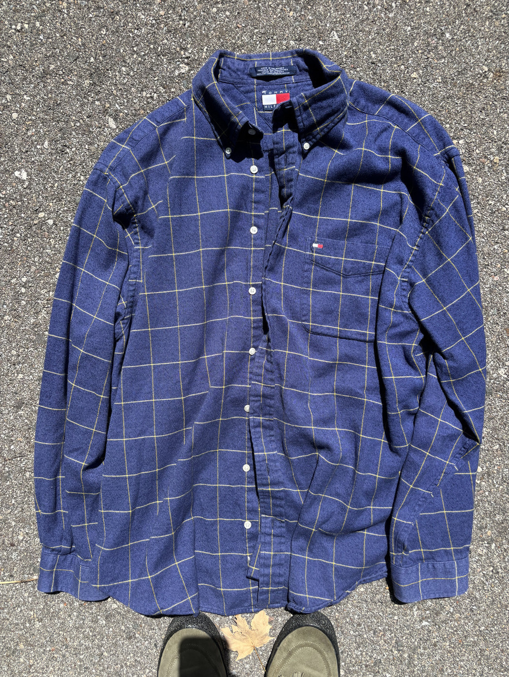 1980s Tommy Hilfiger navy windowpane button-down shirt